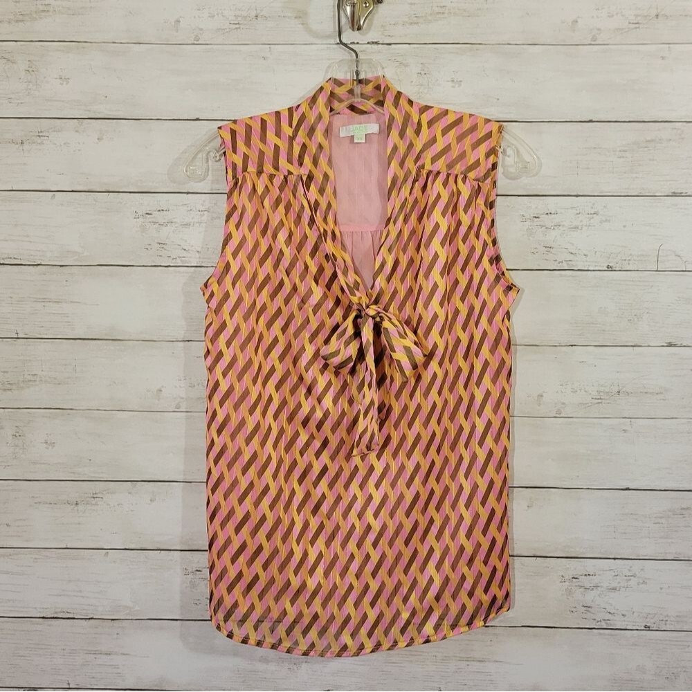 JADE Tie Front Shell Top in Pink Office‎ Career Business Casual Shimmer Size XS
